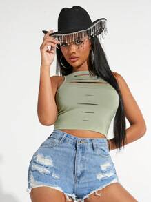 SHEIN SXY Top tank crop unicolor desgarro - verde menta - Ver 1
