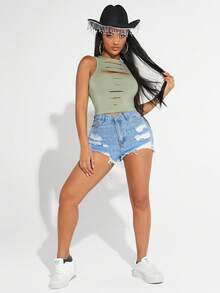 SHEIN SXY Top tank crop unicolor desgarro - verde menta - Ver 3