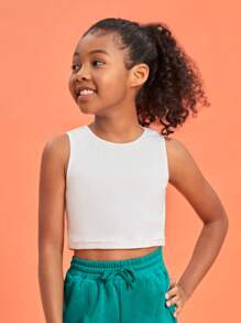 SHEIN Girls Solid Crop Tank Top - White - View 1