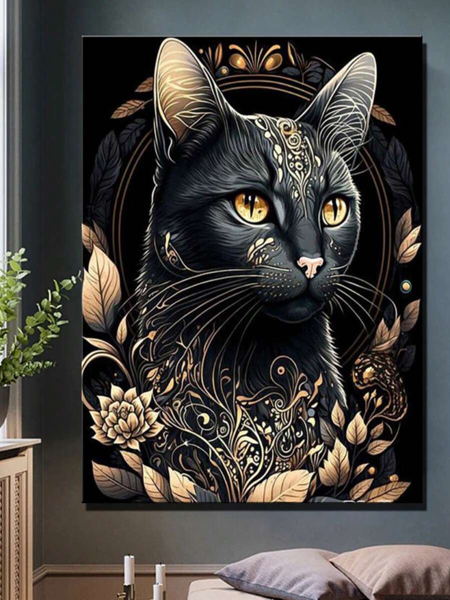 Họa tiết con mèo Tranh có khung kim cương DIY, Lá Boho & Tranh in hình động vật để trang trí nhà cửa - Nhiều màu - Xem 1
