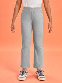 SHEIN Girls Solid Flare Leg Trousers - Light Grey - View 3