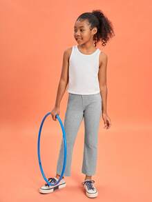 SHEIN Girls Solid Flare Leg Trousers - Light Grey - View 4