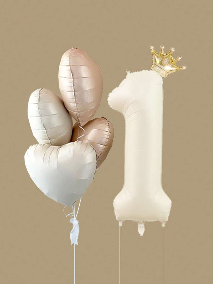 6 件数字和皇冠设计气球，现代心形和皇冠形装饰气球，适合生日派对 - 彩色 - 查看 1