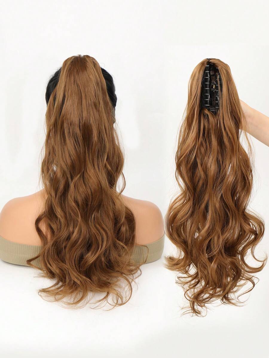 Long Curly Ponytail Synthetic Hair Extension - Light Brown - View 1