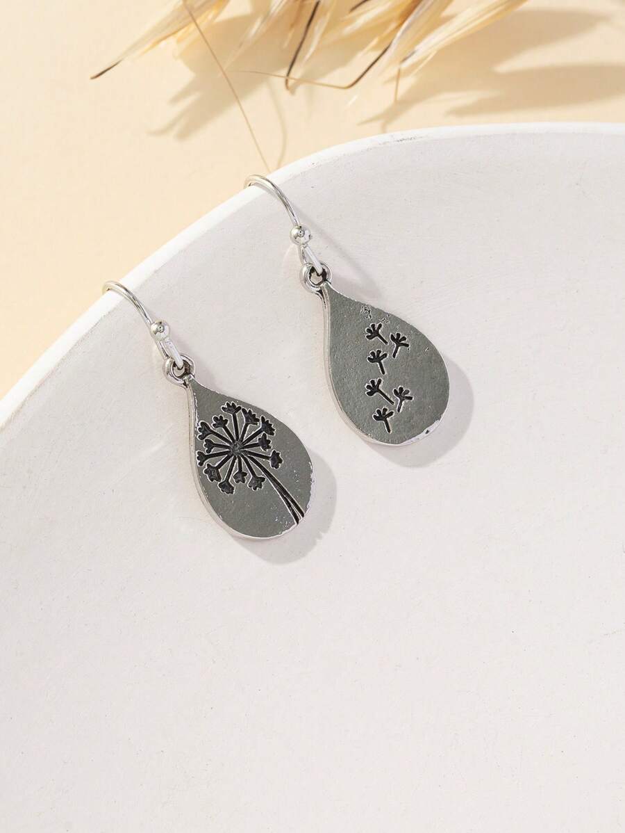 1對水滴蒲公英吊墜耳環，個性化復古風格耳墜，簡約禮物 - 彩色 - 查看 1