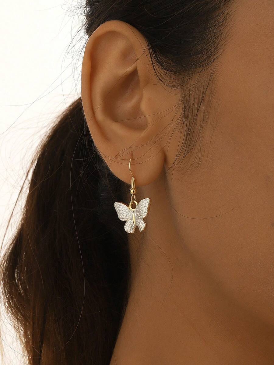 1雙時尚繪畫蝴蝶優雅和優美耳朵首飾類適用於女朋友 - 白色 - 查看 1