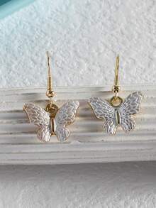 1雙時尚繪畫蝴蝶優雅和優美耳朵首飾類適用於女朋友 - 白色 - 查看 3