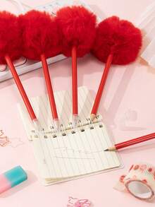 xiao long ge 5支裝素色絨球裝飾木鉛筆創意多功能木鉛筆適合辦公室、學生、寫作、繪畫 - 彩色 - 查看 2