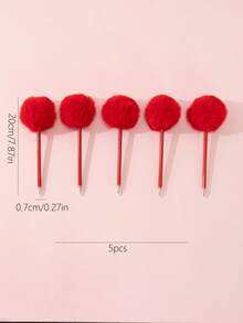 xiao long ge 5支裝素色絨球裝飾木鉛筆創意多功能木鉛筆適合辦公室、學生、寫作、繪畫 - 彩色 - 查看 3