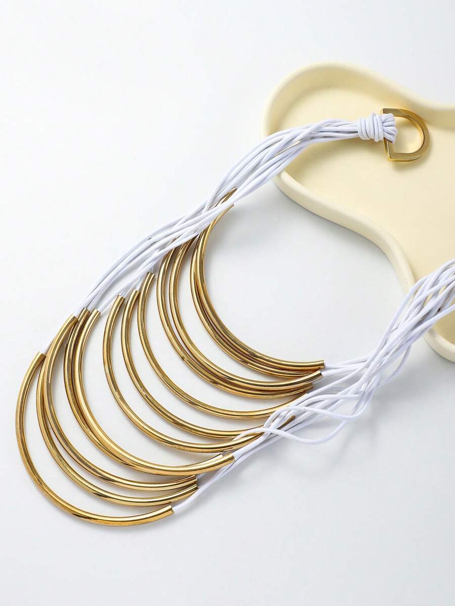 1入組時尚簡約多層金屬管式女式圍兜項鍊 - 白色 - 查看 1