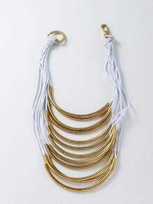 1入組時尚簡約多層金屬管式女式圍兜項鍊 - 白色 - 查看 2