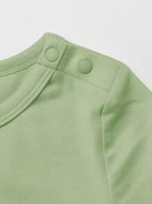 SHEIN Baby Solid Round Neck Romper - Mint Green - View 3