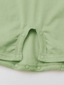 SHEIN Baby Solid Round Neck Romper - Mint Green - View 4