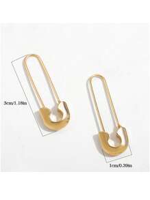 1pair Women's Simple & Versatile Alloy Brooch Earrings - Yellow Gold - View 4