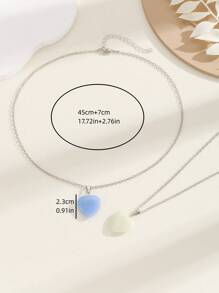 2pcs/set Glow In The Dark Stone Heart Charm Pendant Necklace - Multicolor - View 3