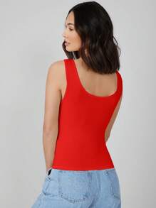 SHEIN BASICS 素色背心上衣 - 紅色 - 查看 2