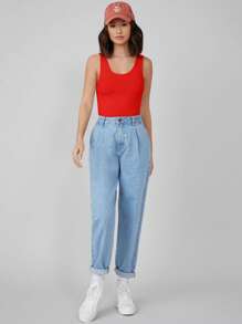 SHEIN BASICS 素色背心上衣 - 紅色 - 查看 3