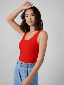 SHEIN BASICS 素色背心上衣 - 紅色 - 查看 4