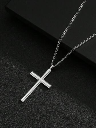 1入組時尚歐美簡約風格鋅合金十字吊墜項鍊適合男士,適用於首飾類禮品和派對