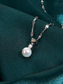 1入組時尚人造珍珠墜飾項鍊適合女士日常裝飾 - 銀色 - 查看 1