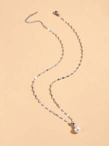 1入組時尚人造珍珠墜飾項鍊適合女士日常裝飾 - 銀色 - 查看 2