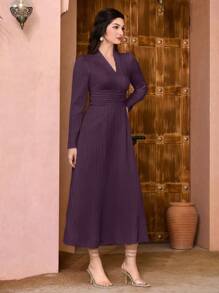 Modelyn Solid Ruched Pleated Hem Dress