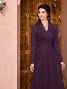 Modelyn Solid Ruched Pleated Hem Dress