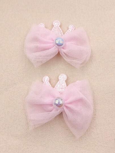 2入組女孩蝴蝶結和皇冠裝飾甜美風和可愛髮夾日常裝飾