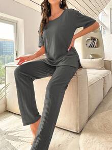 Bộ đồ giản dị Nữ màu trơn - Màu xám đen - Xem 6