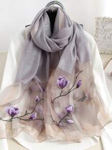 1 chiếc khăn thêu hoa thời trang nữ cho cuộc sống hàng ngày - Màu tím hoa cà - Xem 1