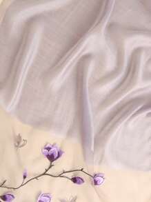 1 chiếc khăn thêu hoa thời trang nữ cho cuộc sống hàng ngày - Màu tím hoa cà - Xem 2