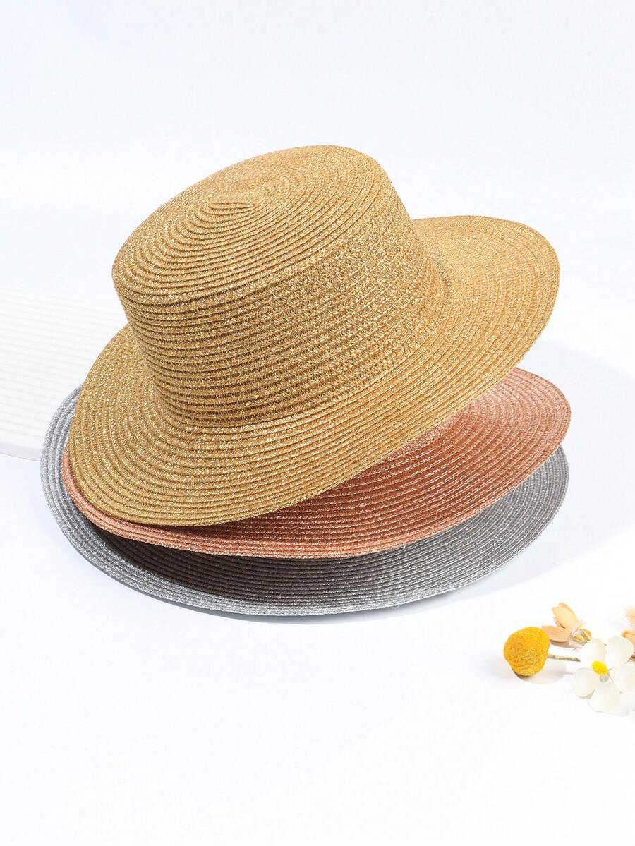 1入組女士編織細節時尚草編帽適用於海灘