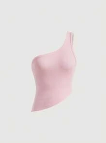 SHEIN MOD Top crop de un hombro - Rosa Pálido - Ver 1