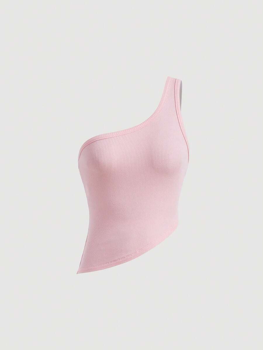 SHEIN MOD Top crop de un hombro - Rosa Pálido - Ver 1