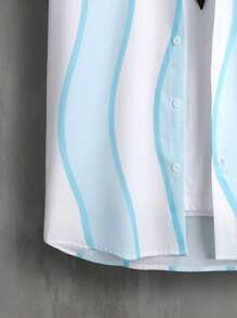 Manfinity Hypemode Men Colorblock Shirt & Drawstring Waist Shorts Without Tee - Blue and White - View 3