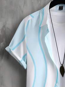 Manfinity Hypemode Men Colorblock Shirt & Drawstring Waist Shorts Without Tee - Blue and White - View 4