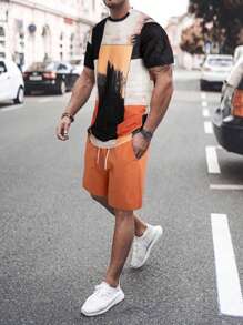 Manfinity LEGND 男士撞色T恤和腰部抽繩短褲 - 彩色 - 查看 1