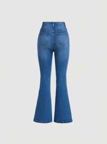 SHEIN Girlism Teen Girls Ripped Flare Leg Jeans - Medium Wash - View 2