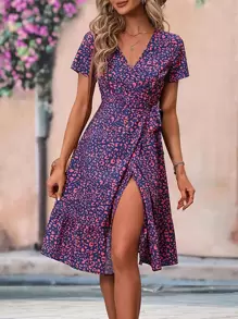 Breezaya Đầm quấn hông in họa tiết Allover cho kỳ nghỉ bãi biển dành cho nữ - Màu xanh hải quân - Xem 3