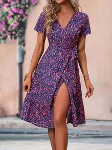 Breezaya Đầm quấn hông in họa tiết Allover cho kỳ nghỉ bãi biển dành cho nữ - Màu xanh hải quân - Xem 5