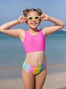 Tween Girl Striped Bikini Set Summer Beach - Multicolor - View 1