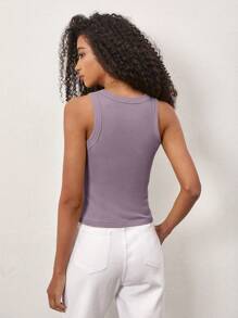 SHEIN BASICS Top tank unicolor tejido de canalé - Púrpura malva - Ver 2