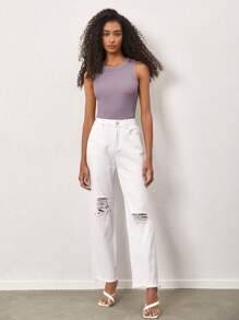 SHEIN BASICS Top tank unicolor tejido de canalé - Púrpura malva - Ver 3