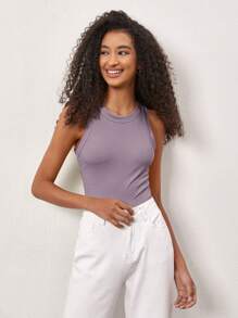 SHEIN BASICS Top tank unicolor tejido de canalé - Púrpura malva - Ver 5