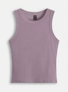 SHEIN BASICS Top tank unicolor tejido de canalé - Púrpura malva - Ver 6