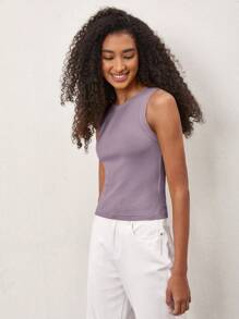 SHEIN BASICS Top tank unicolor tejido de canalé - Púrpura malva - Ver 8