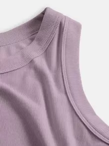 SHEIN BASICS Top tank unicolor tejido de canalé - Púrpura malva - Ver 9