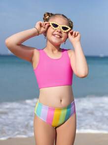Tween Girl Striped Bikini Set Summer Beach - Multicolor - View 4
