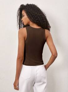 SHEIN BASICS Solid Tank Top/Summer - Chocolate Brown - View 2
