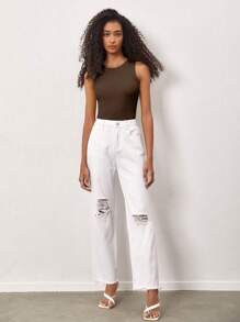 SHEIN BASICS Solid Tank Top/Summer - Chocolate Brown - View 5